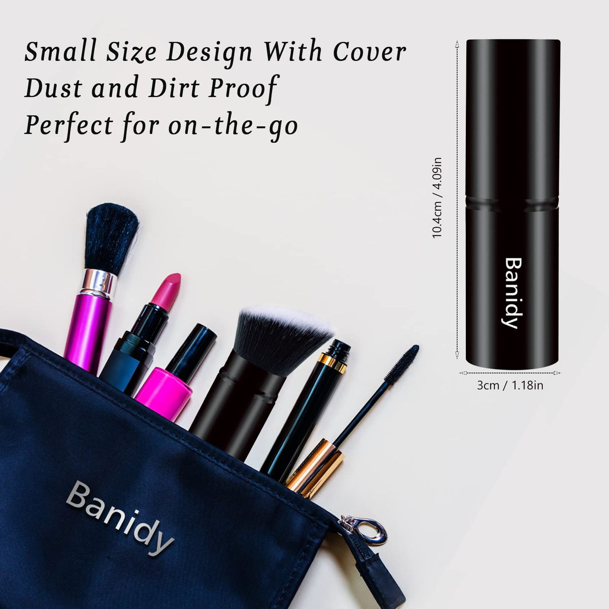 Banidy Kabuki Brush displayed with other makeup tools