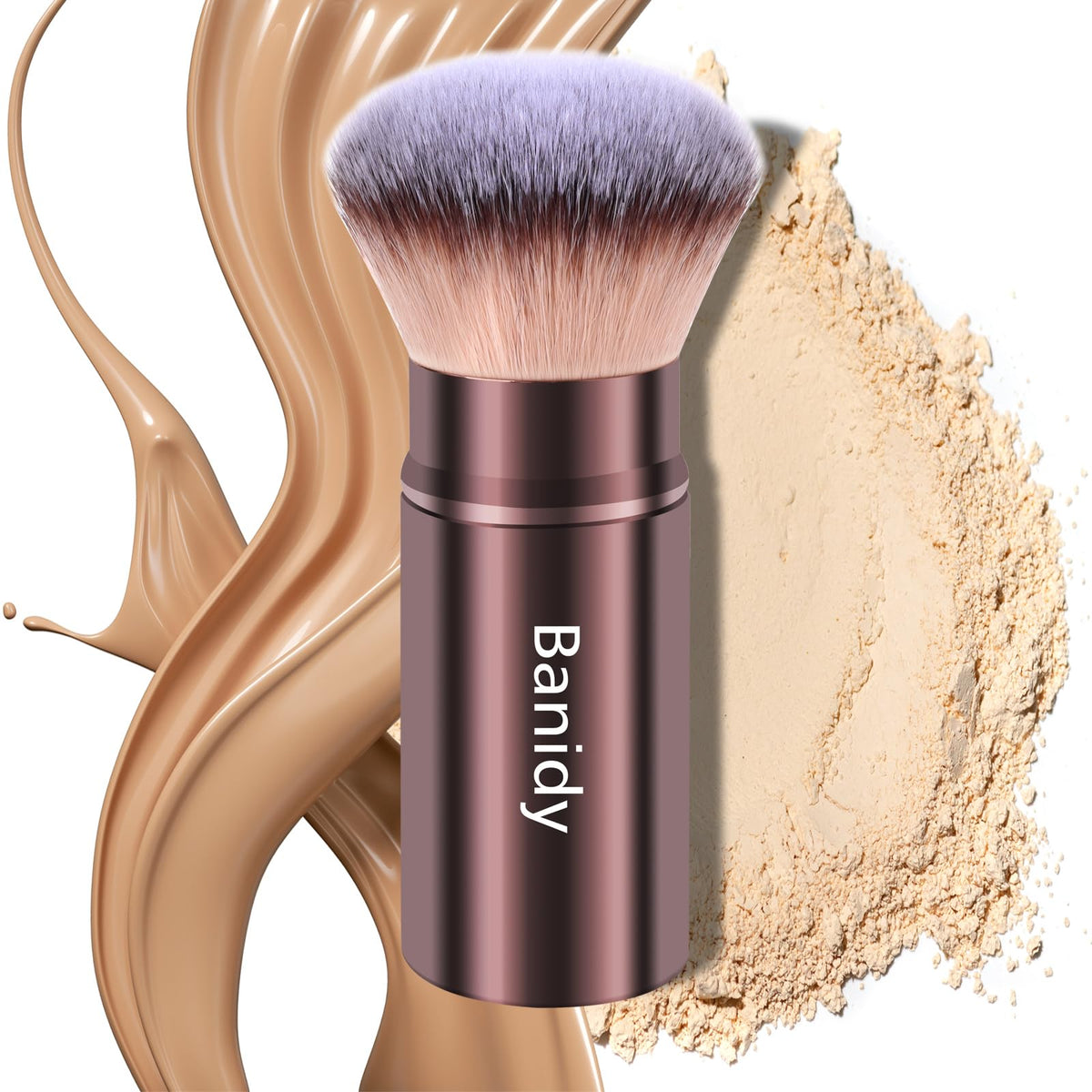 Banidy Retractable Kabuki Brush front view with aluminum tube