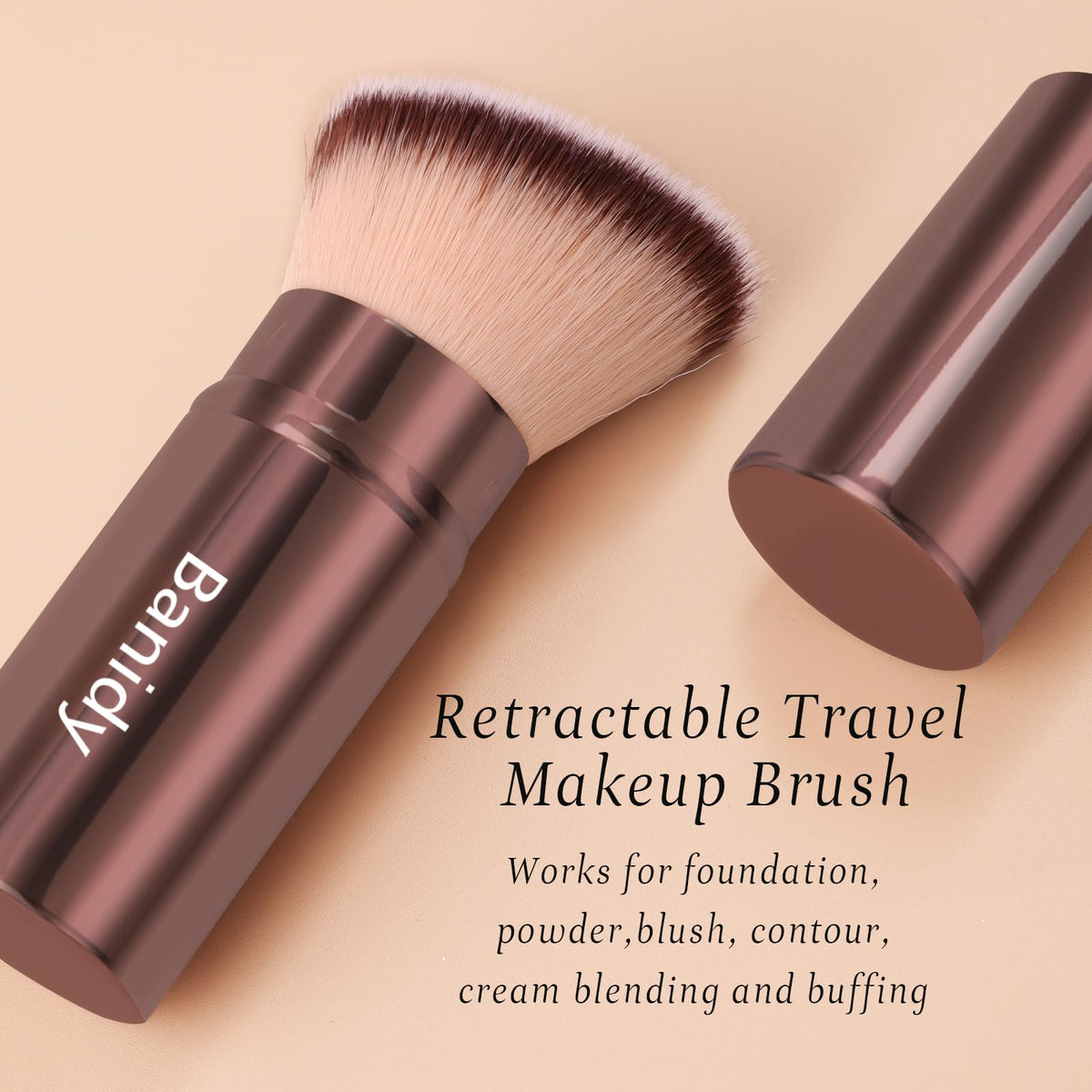 Banidy Retractable Kabuki Brush in a makeup routine setting