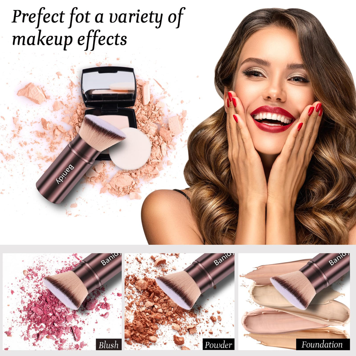 Banidy Retractable Kabuki Brush in a travel bag