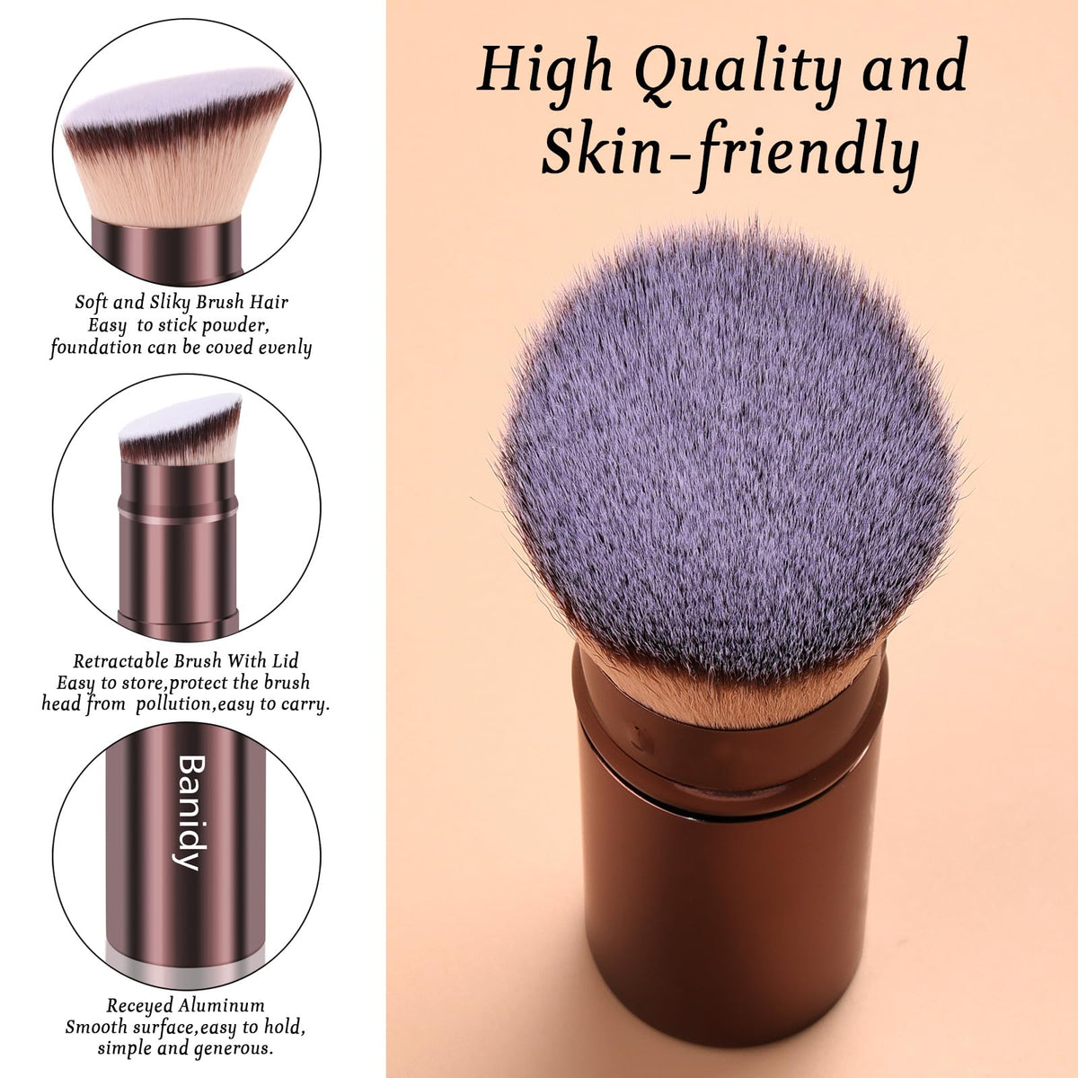 Banidy Retractable Kabuki Brush with aluminum tube extended