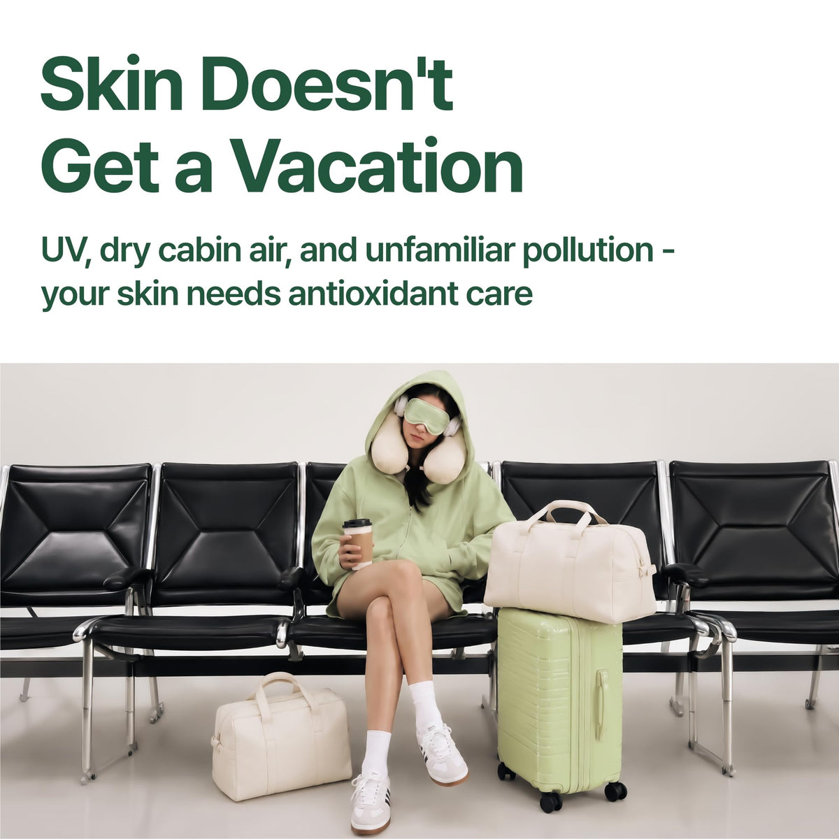 BANILA CO Clean It Zero Matcha Cleansing Balm Travel Kit displayed with travel essentials