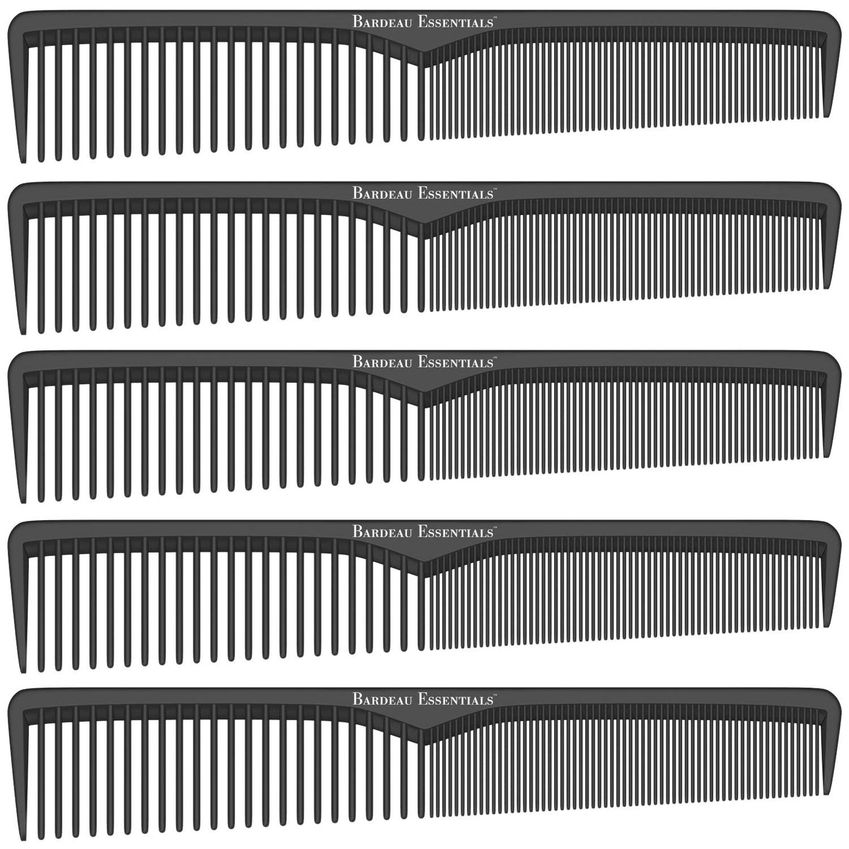 Bardeau Essentials Styling Comb 5 Pack with black carbon fiber design
