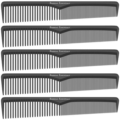 Bardeau Essentials Styling Comb 5 Pack with black carbon fiber design