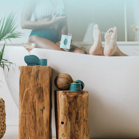 Bare August Glass Foot File on a bathroom counter