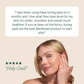 Barefaced Toning and Exfoliating Pads on a bathroom counter