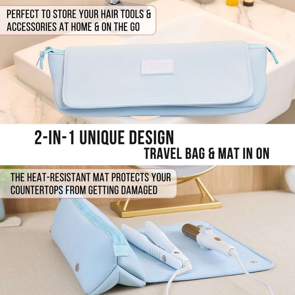 BAREFOOT CARIBOU Hair Tools Travel Bag compact design in use