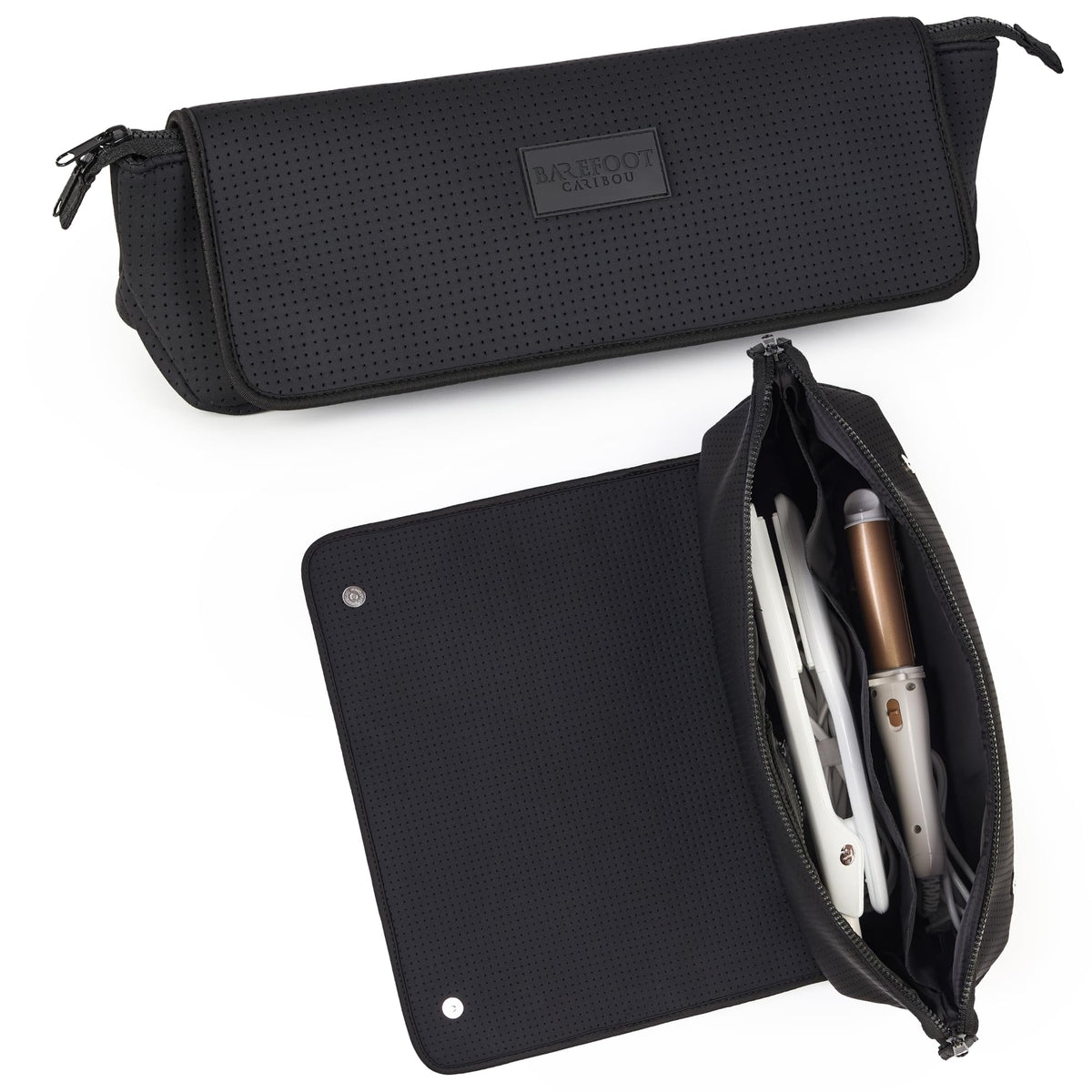 BAREFOOT CARIBOU Hair Tools Travel Bag front view in black