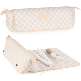 BAREFOOT CARIBOU Hair Tools Travel Bag front view in checkered design