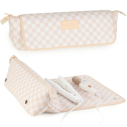 BAREFOOT CARIBOU Hair Tools Travel Bag front view in checkered design