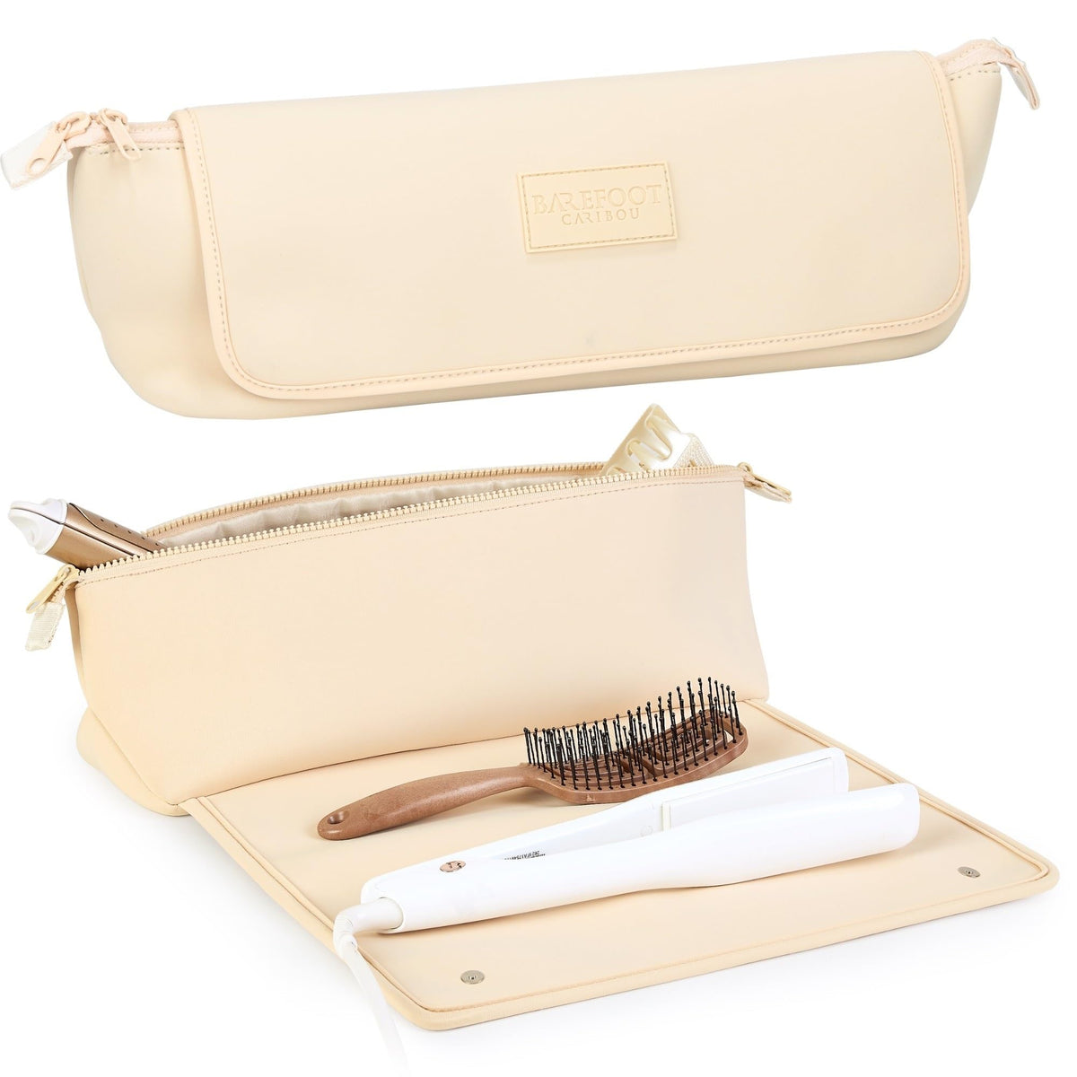BAREFOOT CARIBOU Hair Tools Travel Bag front view in ivory
