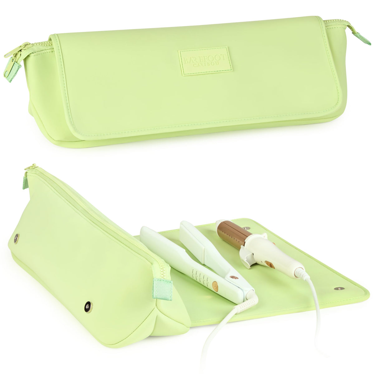 BAREFOOT CARIBOU Hair Tools Travel Bag in Apple Green front view