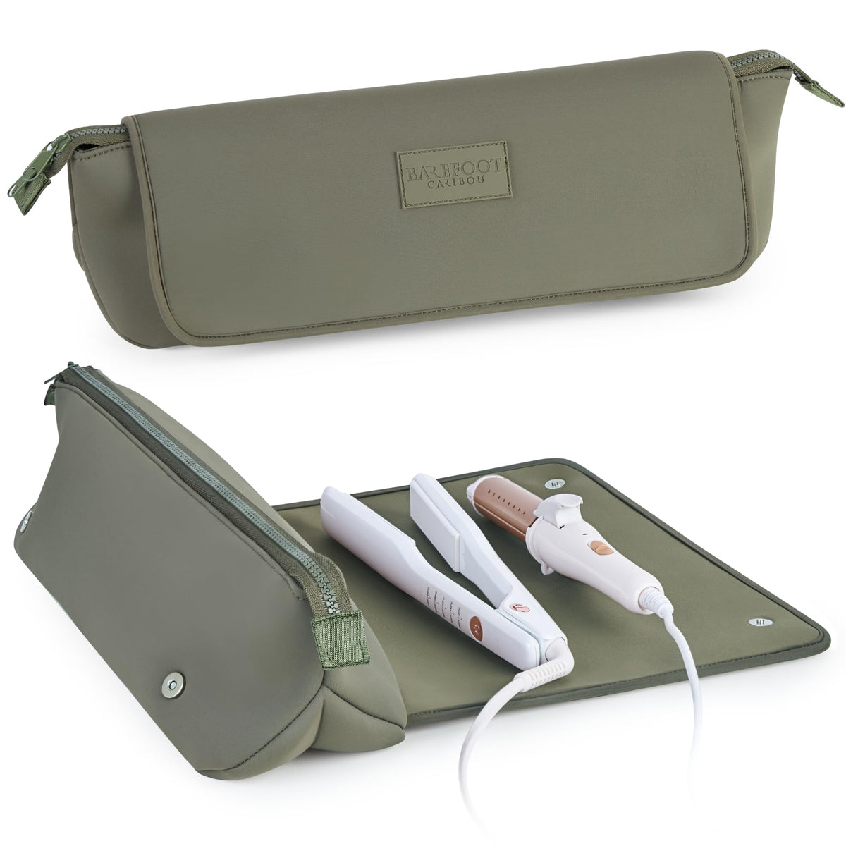 BAREFOOT CARIBOU Hair Tools Travel Bag Olive front view