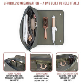 BAREFOOT CARIBOU Hair Tools Travel Bag Olive in a suitcase