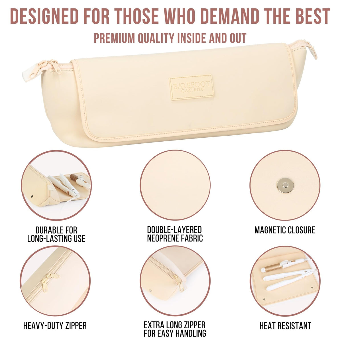 BAREFOOT CARIBOU Hair Tools Travel Bag with elastic bands for clips