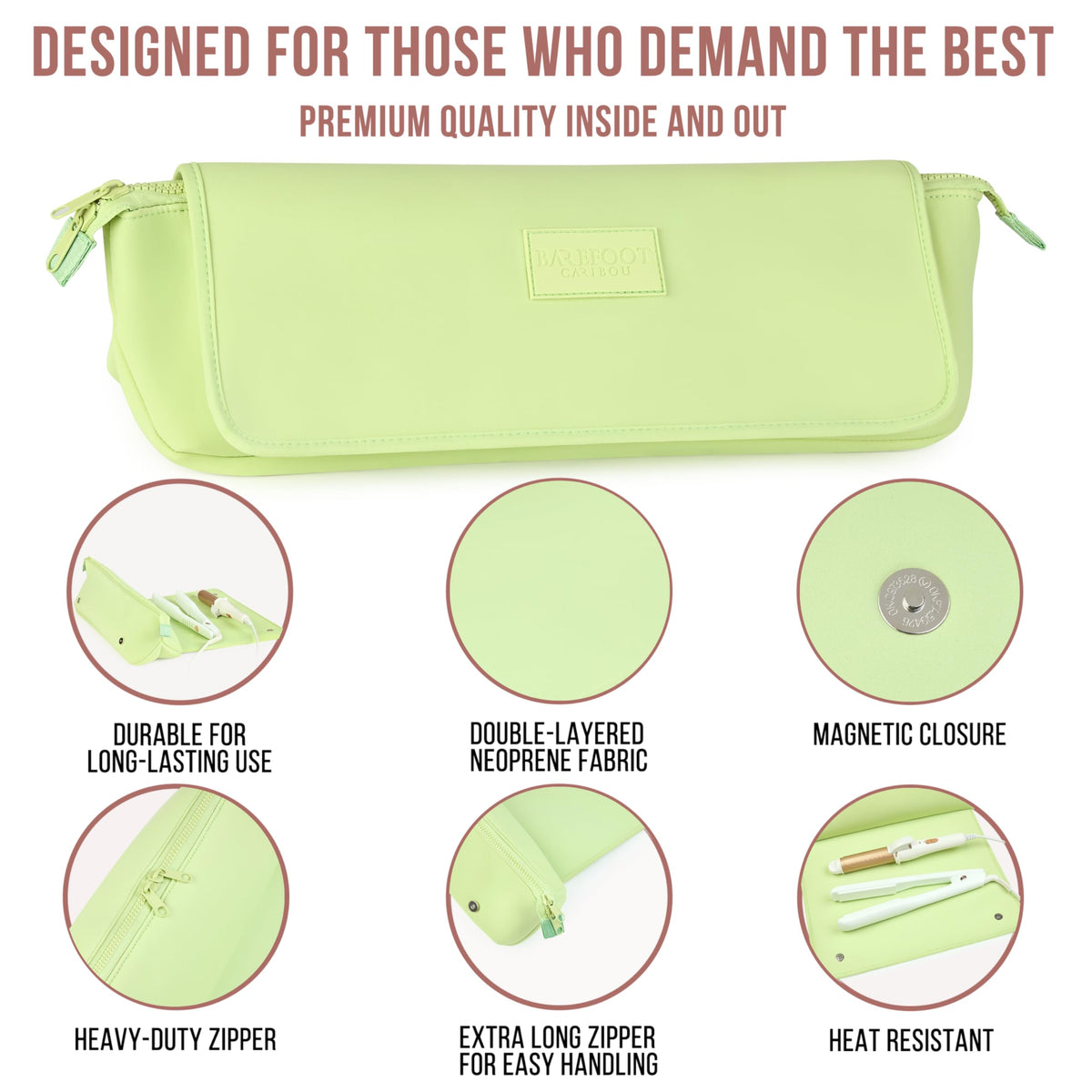 BAREFOOT CARIBOU Hair Tools Travel Bag with hair clips stored inside