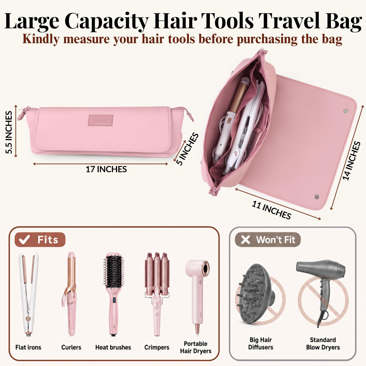 BAREFOOT CARIBOU Hair Tools Travel Bag with heat resistant mat