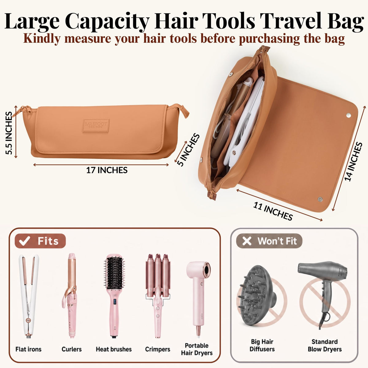 BAREFOOT CARIBOU Hair Tools Travel Bag with heat resistant mat displayed