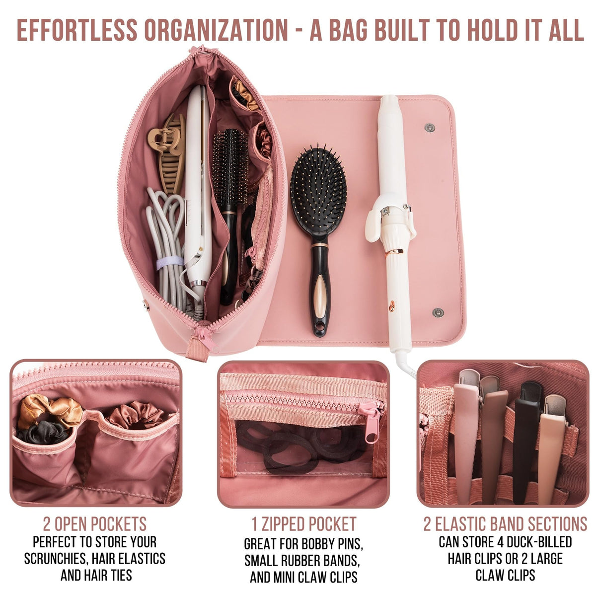 BAREFOOT CARIBOU Hair Tools Travel Bag with styling tools inside