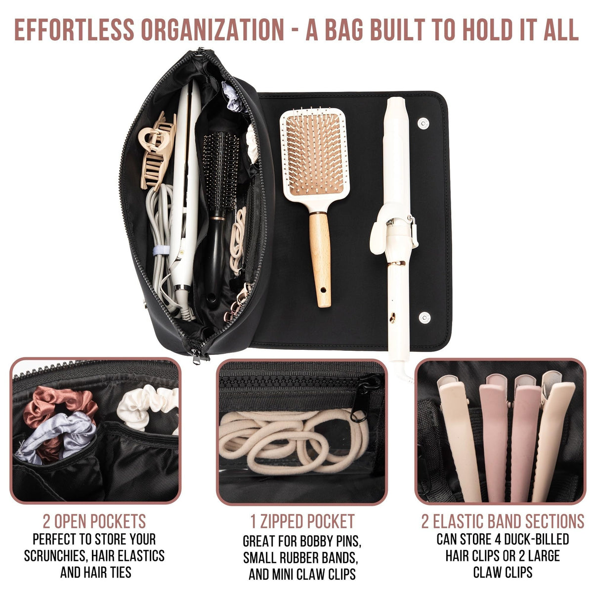 BAREFOOT CARIBOU Hair Tools Travel Bag with tools inside
