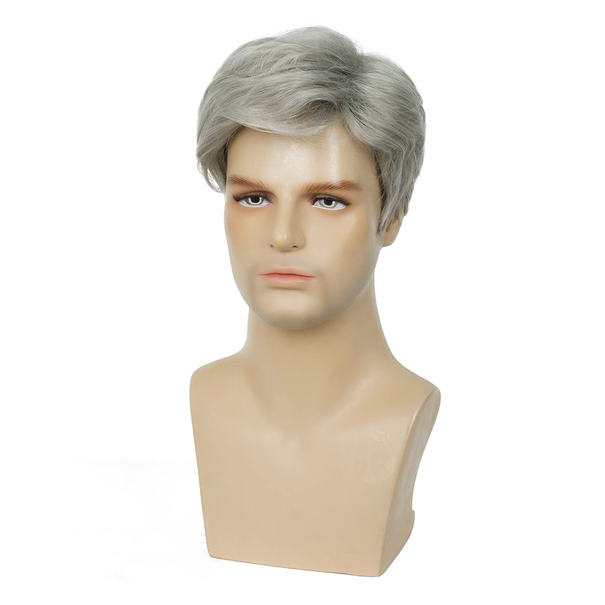 Baruisi Men's Short Grey Wig back view