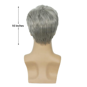 Baruisi Men's Short Grey Wig styled for Halloween