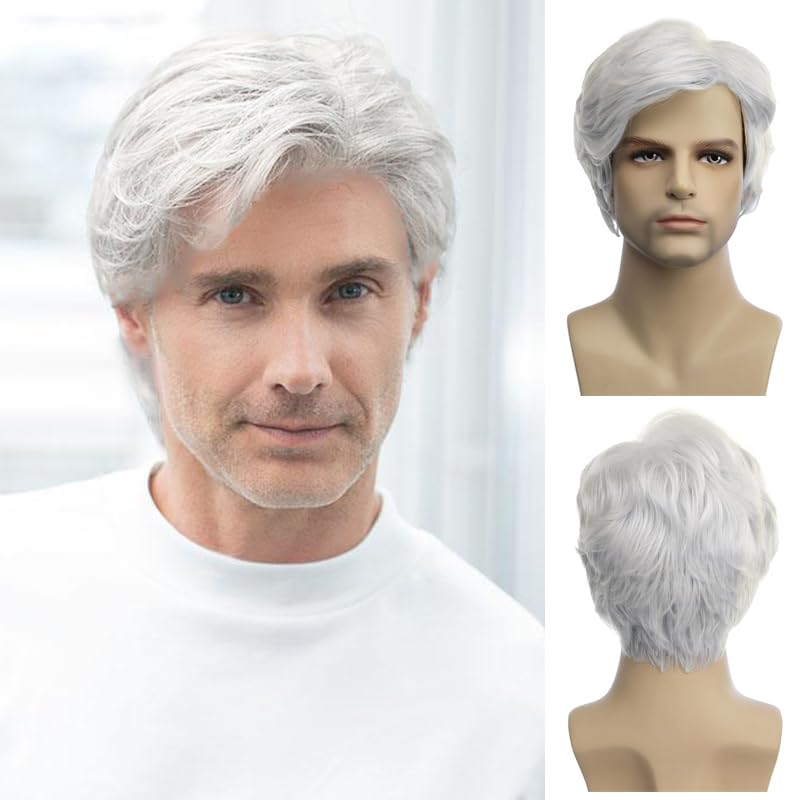 Baruisi Short White Wig for Men front view