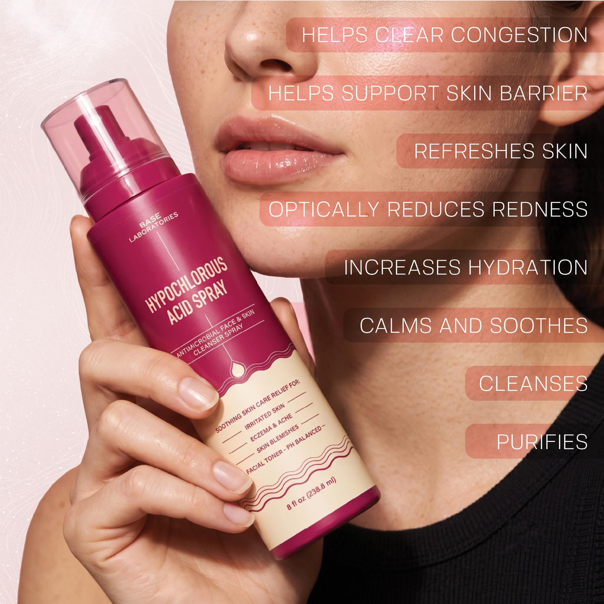 BASE LABORATORIES Hypochlorous Acid Spray in lifestyle setting