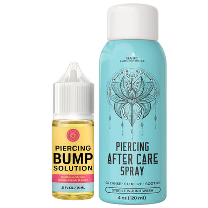 BASE LABORATORIES Piercing Aftercare Kit front view with saline spray and bump solution