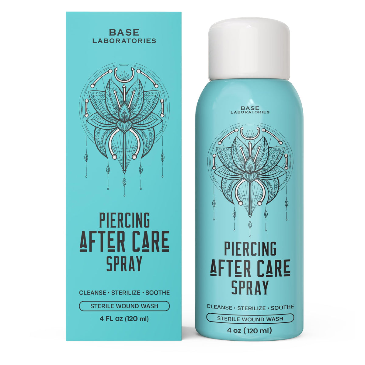 BASE LABORATORIES Piercing Aftercare Kit with a soothing background