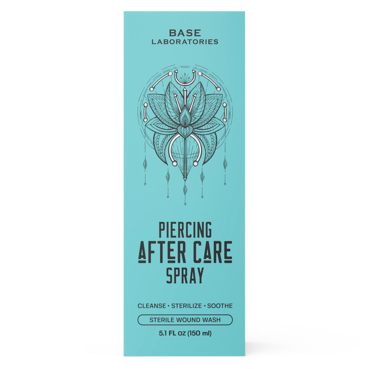 BASE LABORATORIES Piercing Aftercare Saline Spray Kit displayed on a table