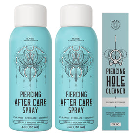 BASE LABORATORIES Piercing Aftercare Saline Spray Kit front view with two 4 oz bottles