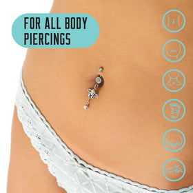 BASE LABORATORIES Piercing Aftercare Spray Kit next to an earring