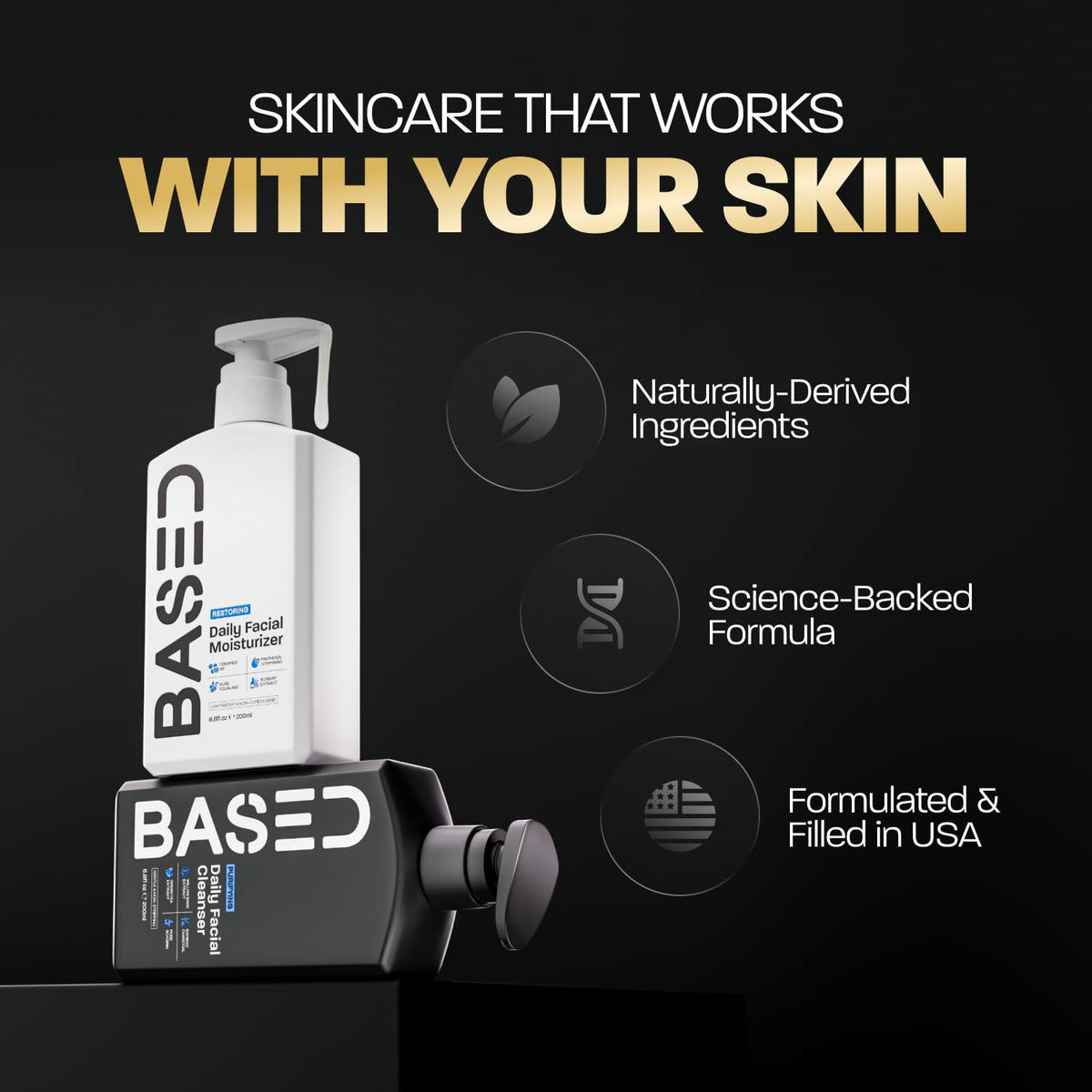 BASED BODYWORKS Daily Skincare Duo on a bathroom counter