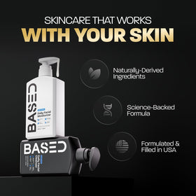 BASED BODYWORKS Daily Skincare Duo on a bathroom counter