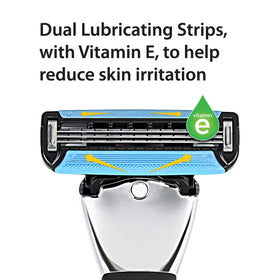 Basics 3-Blade Razor Refills showing multi-axis pivot feature