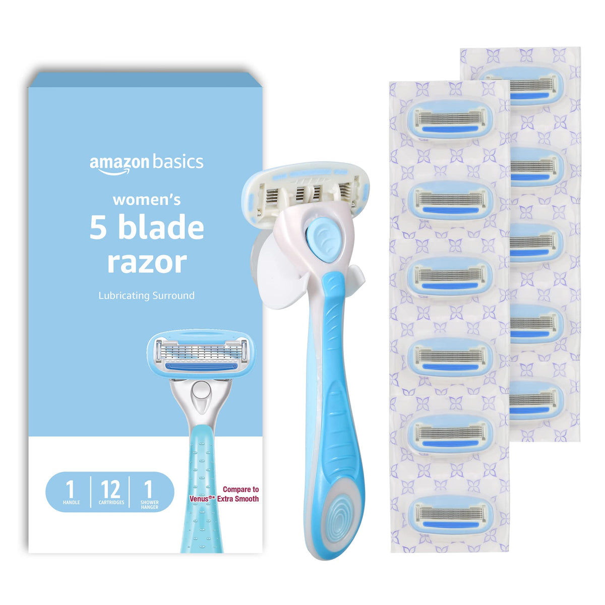 Basics 5-Blade Razor Handle with cartridges and shower hanger