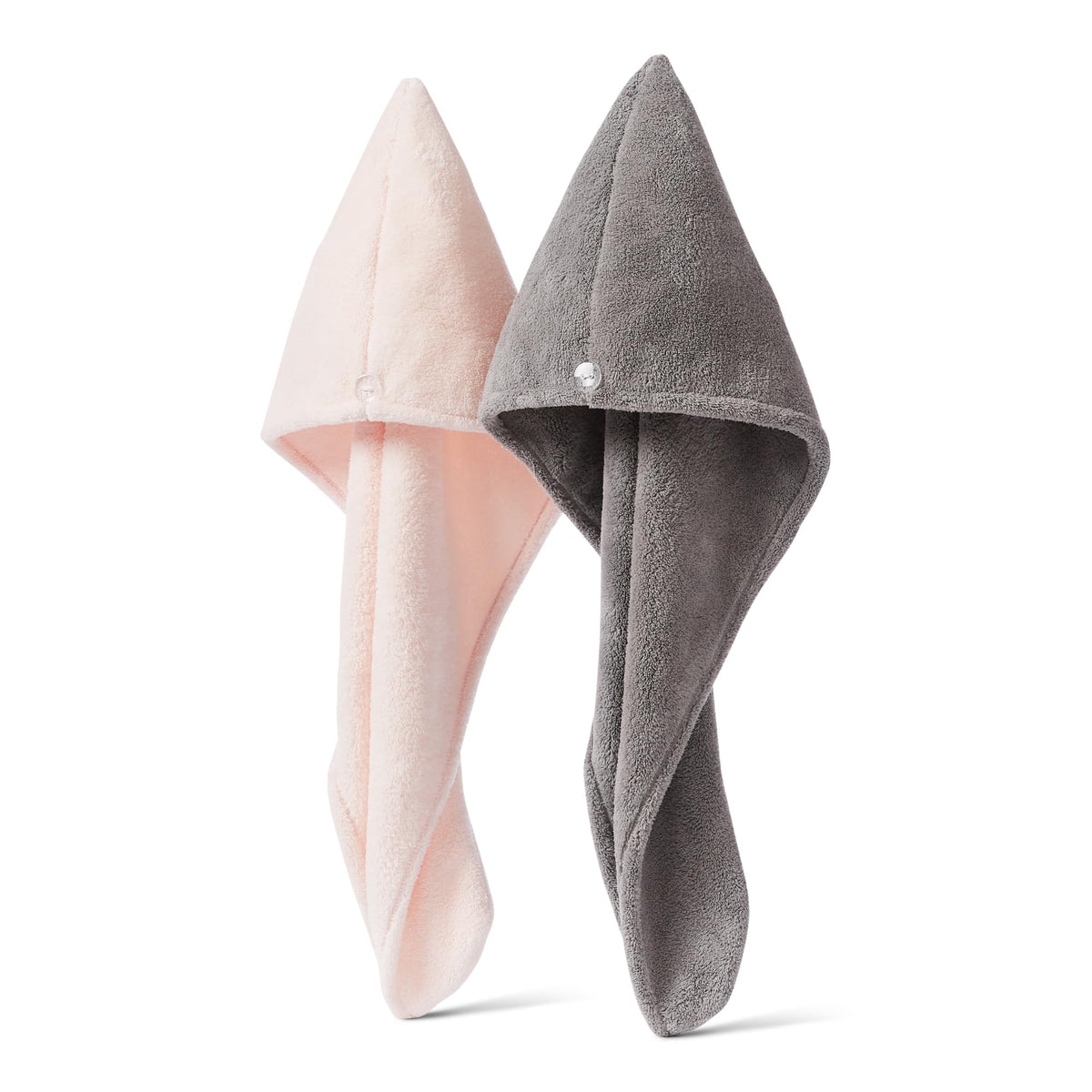 Basics Quick Dry Microfiber Hair Towel Wrap in grey and pink, front view