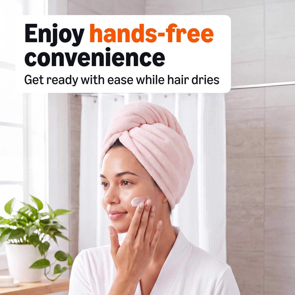 Basics Quick Dry Microfiber Hair Towel Wrap in use on wet hair
