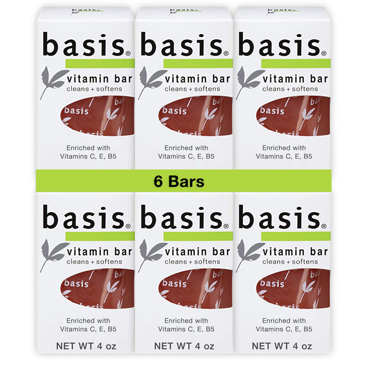 Basis Vitamin Bar Soap 4 oz pack view with six bars