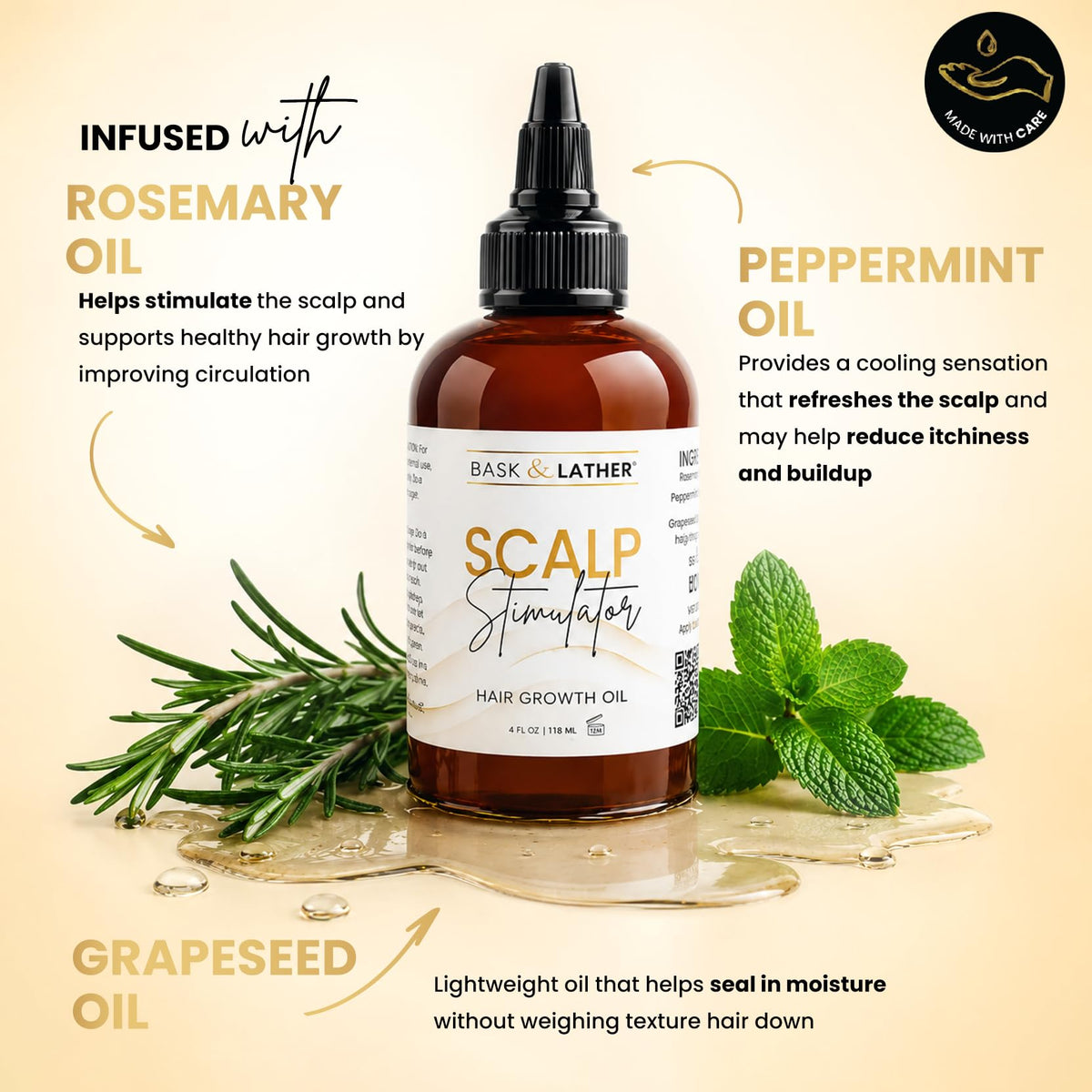 BASK & LATHER Scalp Stimulator Hair Growth Oil texture close-up