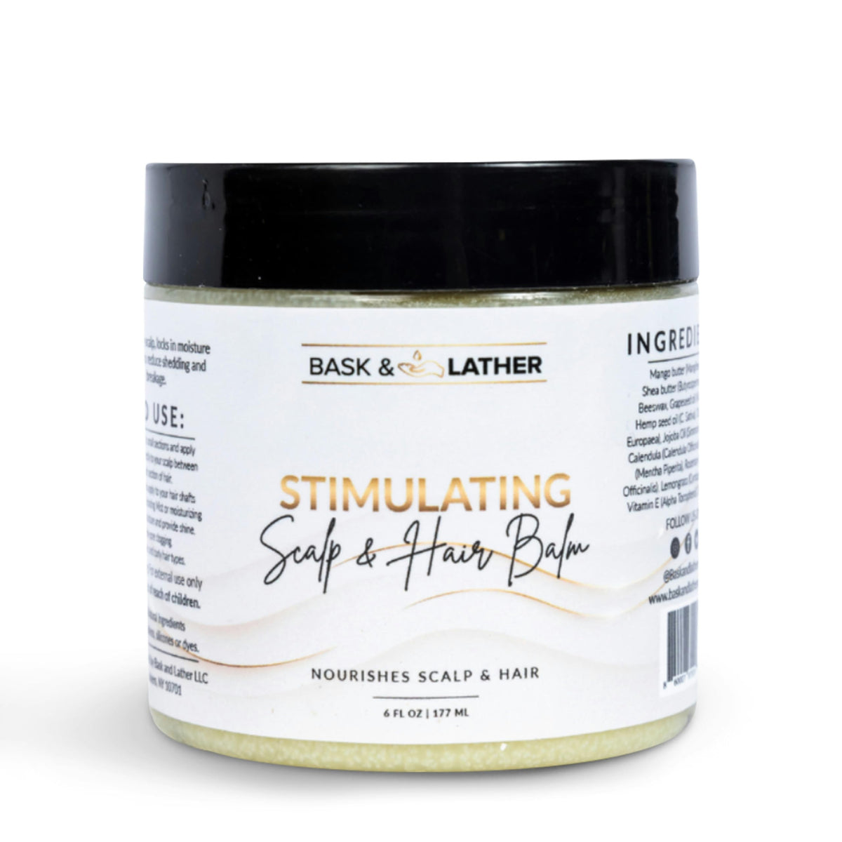 BASK & LATHER Stimulating Scalp and Hair Balm 6 oz jar with mango and shea butter