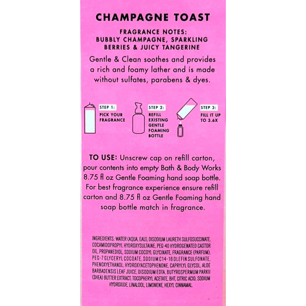 Bath & Body Works Champagne Toast Foaming Hand Soap 32 oz label detail