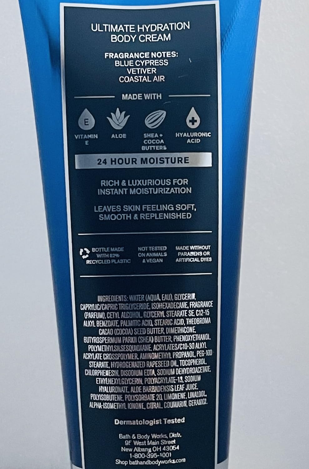 Bath & Body Works Men’s Body Cream Ocean Scent packaging with ingredients
