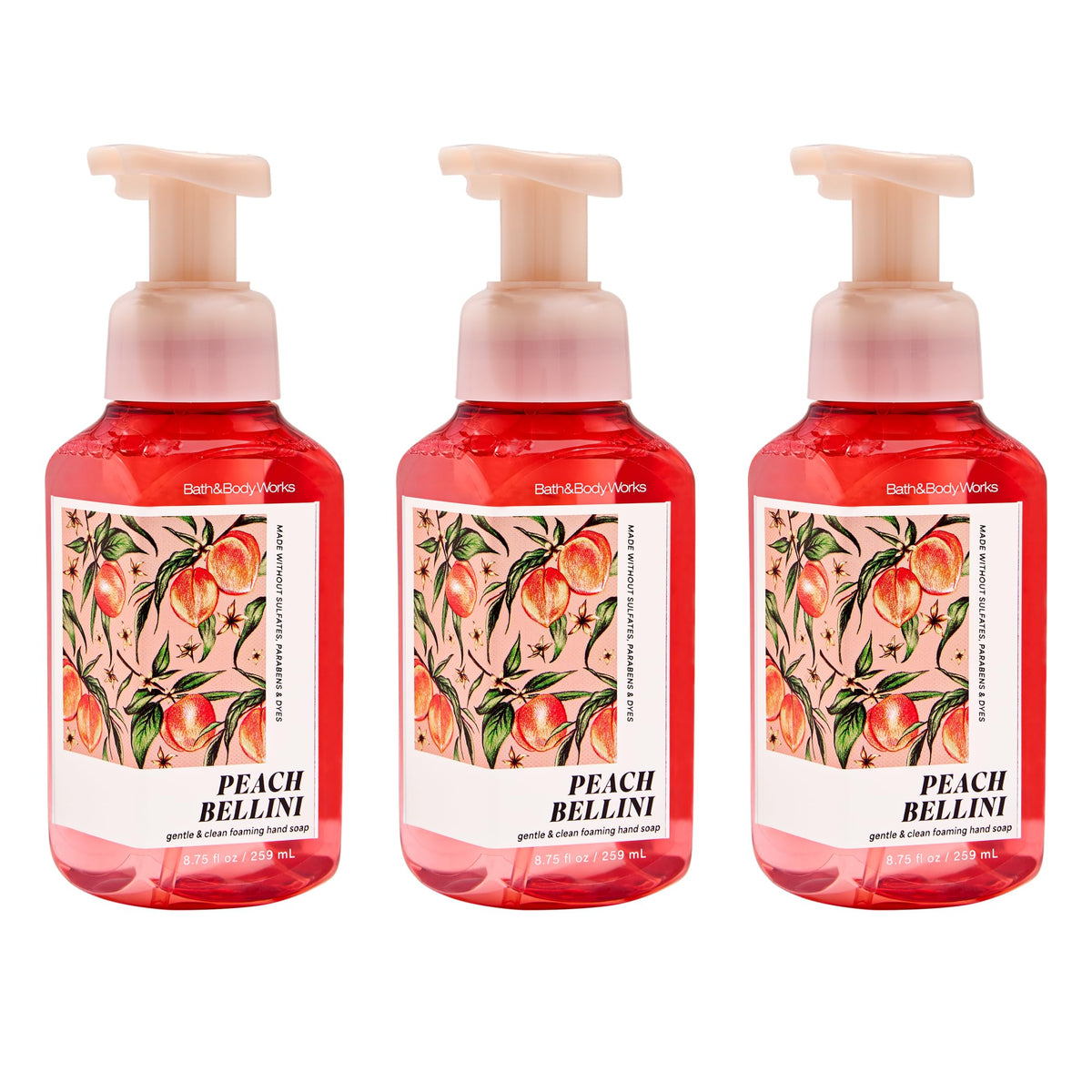 Bath & Body Works Peach Bellini Foaming Hand Soap 3-Pack front view