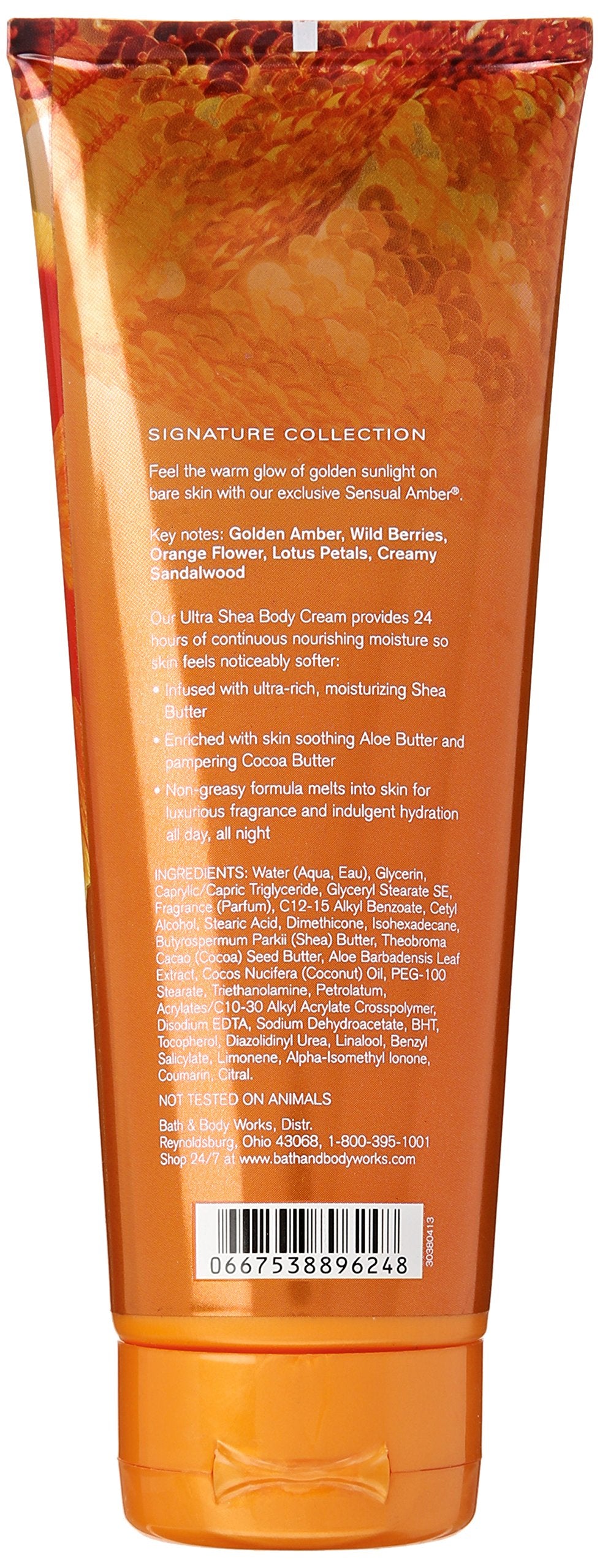 Bath & Body Works Sensual Amber Ultra Shea Body Cream packaging detail