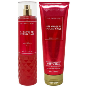 Bath & Body Works Strawberry Pound Cake Gift Set including body cream and fragrance mist