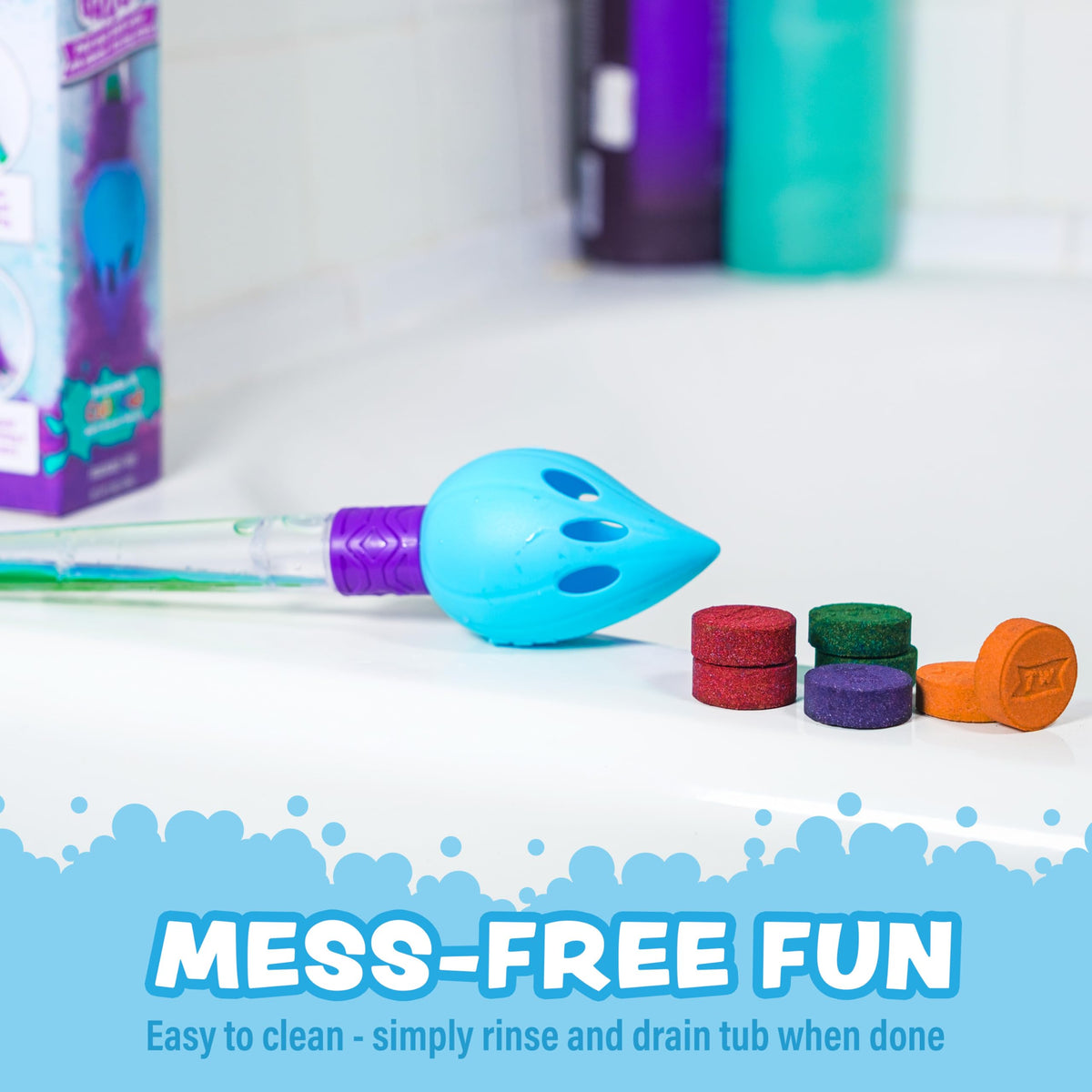 Bath Color Brush with vibrant colours in the tub