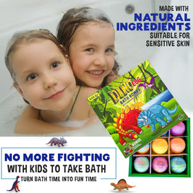 Bath time scene with kids and Mineral Me California bath bombs