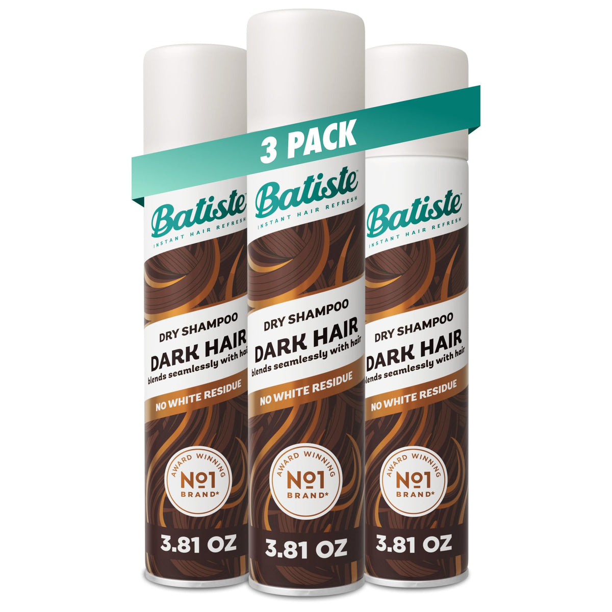 Batiste Dark Dry Shampoo 3 pack of 3.81oz bottles front view